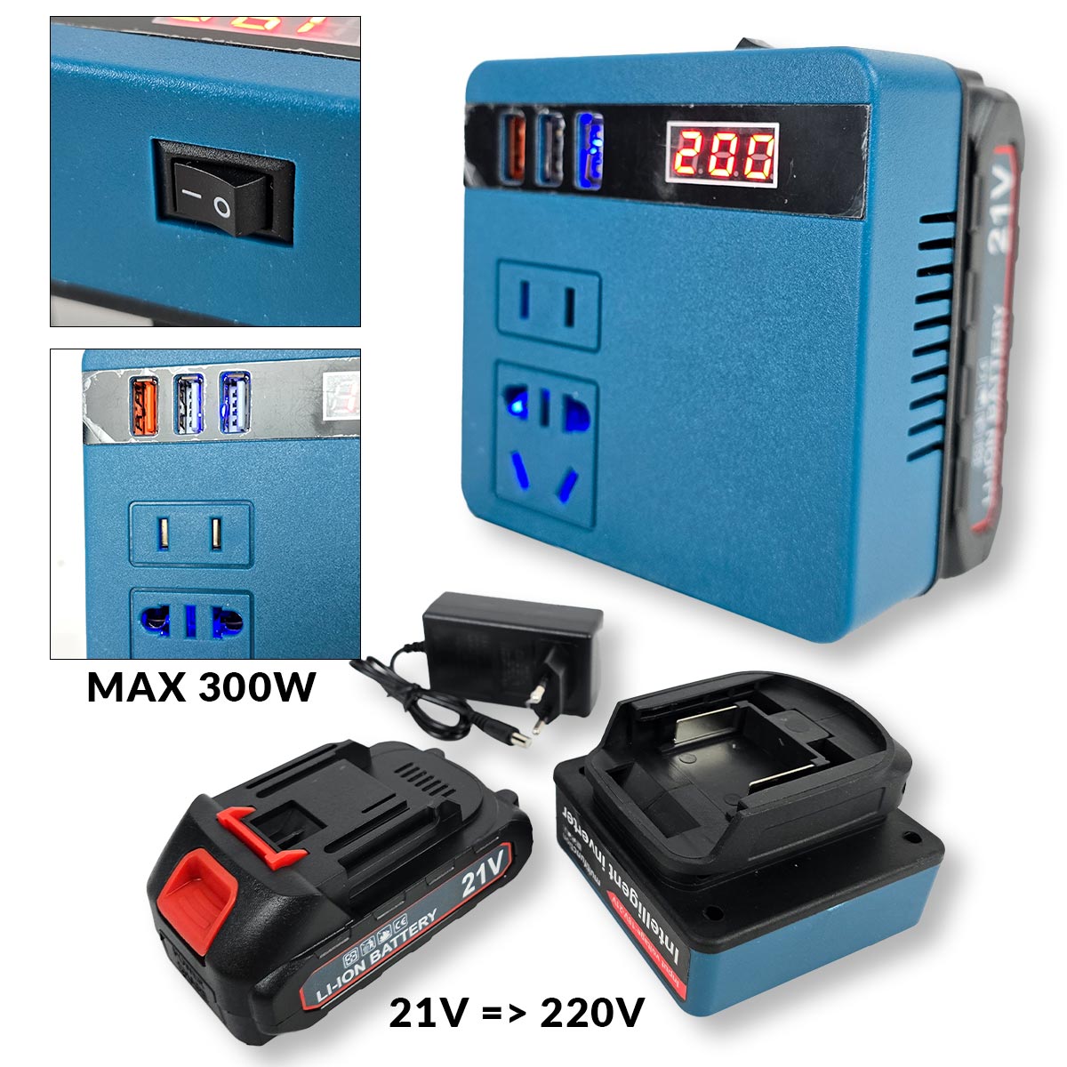 Inverter 21V u 220V - Markita prihvat MAX 300W G435 - Mediteran Shop
