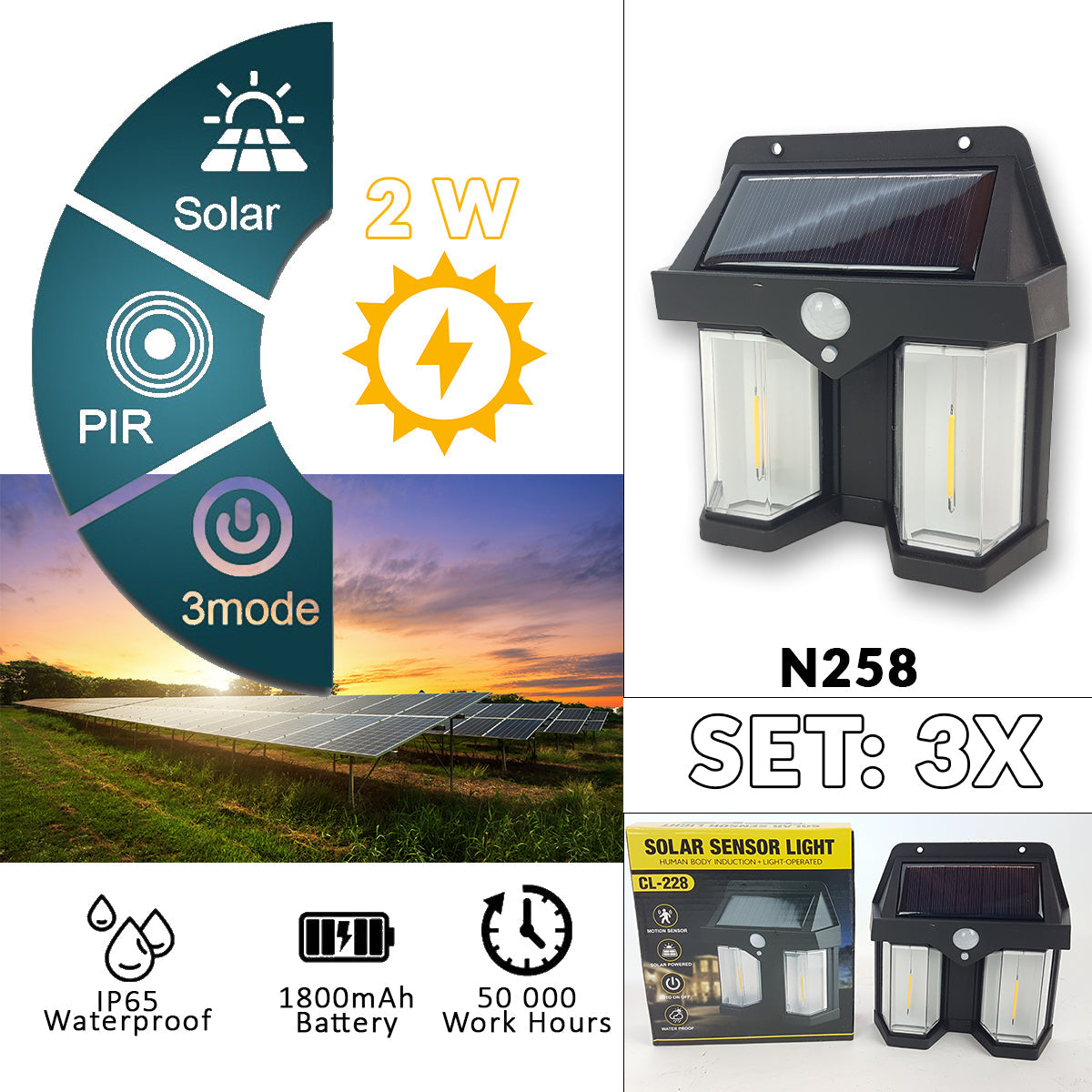 LED Solarne vrtne lampe 3 kom N258 - Mediteran Shop