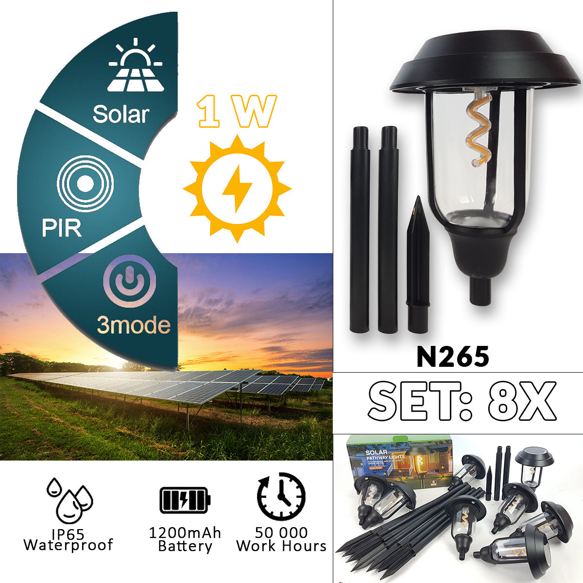 LED Solarne vrtne lampe 8 kom N265 - Mediteran Shop