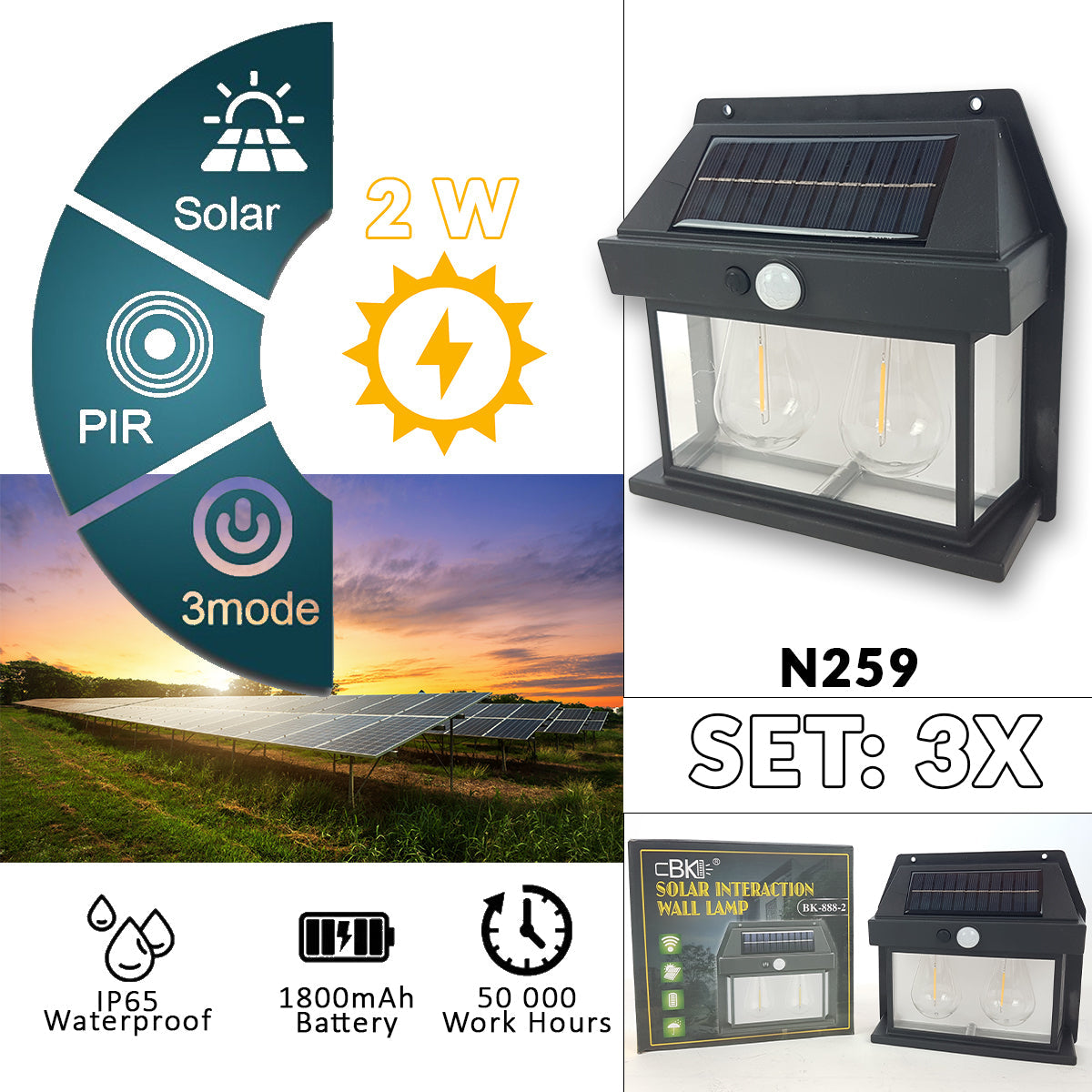 LED solarne vrtne lampe 3 kom N259 - Mediteran Shop
