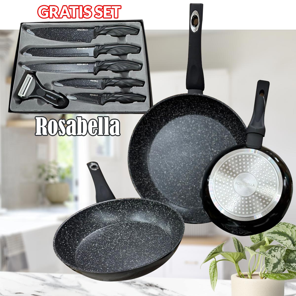 Set od 3 Non-Stick Tave sa GRATIS setom noževa - Mediteran Shop