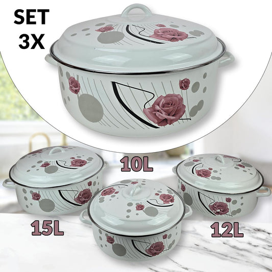 XXL set od 3 Emajlirana lonca - Moderna Ruža - Mediteran Shop